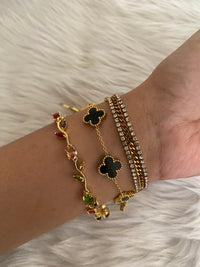 Anti-Tarnish Bracelet Stack Set of 3 — Multicolor Stone + Black Clover + Zircon Tennis | 18K Gold Plated Stainless Steel