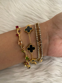 Anti-Tarnish Bracelet Stack Set of 3 — Multicolor Stone + Black Clover + Zircon Tennis | 18K Gold Plated Stainless Steel