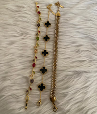Anti-Tarnish Bracelet Stack Set of 3 — Multicolor Stone + Black Clover + Zircon Tennis | 18K Gold Plated Stainless Steel