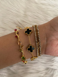 Anti-Tarnish Bracelet Stack Set of 3 — Multicolor Stone + Black Clover + Zircon Tennis | 18K Gold Plated Stainless Steel