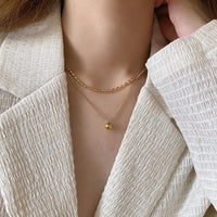 Anti-Tarnish Double Layer Ball Pendent 18K Gold Plated Stainless Steel Necklace