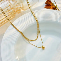 Anti-Tarnish Double Layer Ball Pendent 18K Gold Plated Stainless Steel Necklace