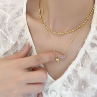 Anti-Tarnish Double Layer Ball Pendent 18K Gold Plated Stainless Steel Necklace