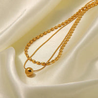 Anti-Tarnish Double Layer Ball Pendent 18K Gold Plated Stainless Steel Necklace