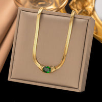 Anti-Tarnish Emerald Stone Herringbone Snake Necklace — 18K Gold Plated