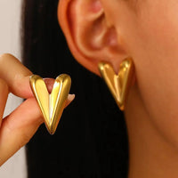 Anti-Tarnish Gold V-Shape Heart Earrings