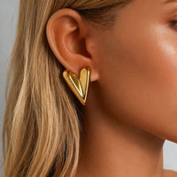 Anti-Tarnish Gold V-Shape Heart Earrings
