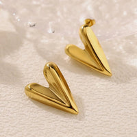 Anti-Tarnish Gold V-Shape Heart Earrings