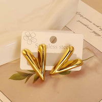 Anti-Tarnish Gold V-Shape Heart Earrings