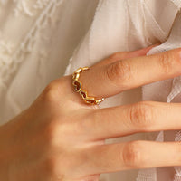 Anti-Tarnish Hollow Heart Band Ring – 18K Gold Plated Adjustable Stackable Ring