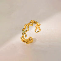 Anti-Tarnish Hollow Heart Band Ring – 18K Gold Plated Adjustable Stackable Ring