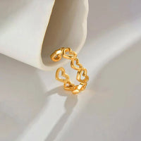 Anti-Tarnish Hollow Heart Band Ring – 18K Gold Plated Adjustable Stackable Ring