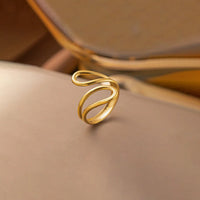 Anti-Tarnish Minimalist Wave Ring – 18K Gold Plated Adjustable Open Swirl Ring