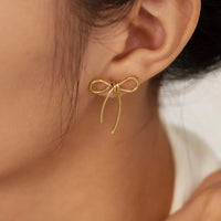 Anti-Tarnish Ribbon Bow Earrings – 18K Gold Plated Coquette Bow Drop Earrings