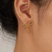 Anti-Tarnish Ribbon Bow Earrings – 18K Gold Plated Coquette Bow Drop Earrings