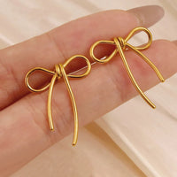 Anti-Tarnish Ribbon Bow Earrings – 18K Gold Plated Coquette Bow Drop Earrings