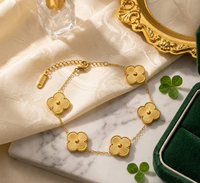 Anti-Tarnish 18K Gold Plated Stainless Steel Clover Flower Bracelet for Women