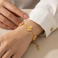 Anti-Tarnish 18K Gold Plated Stainless Steel Clover Flower Bracelet for Women