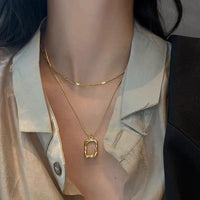 Anti-Tarnish 18K Gold Plated Stainless Steel Double Layered Pendant Necklace for Women