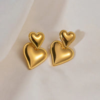 Anti-Tarnish 18K Gold Plated Stainless Steel Heart Drop Earrings for Women