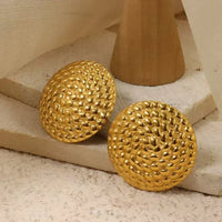 18K Gold Plated Stainless Steel Over Size Round Shaped Statement Stud Earring