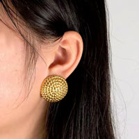 18K Gold Plated Stainless Steel Over Size Round Shaped Statement Stud Earring