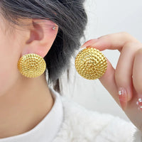18K Gold Plated Stainless Steel Over Size Round Shaped Statement Stud Earring