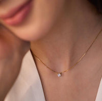 Anti-Tarnish 18K Gold Plated Stainless Steel Zircon Diamond Pendant Necklace for Women