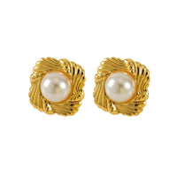Square Shaped 304 Stainless Steel 18K Gold Plated Pearl Stud Earrings