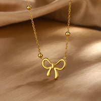 Stainless Steel 18K Gold Plated Bow pendant Necklace
