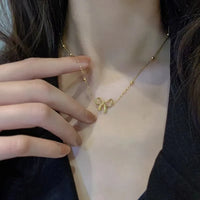 Stainless Steel 18K Gold Plated Bow pendant Necklace