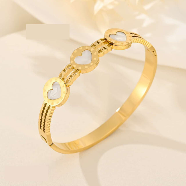 Anti-tarnish Stainless Steel 18k Gold-Plated Bracelet with White Enamel Heart Design