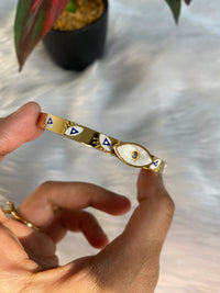 Stainless Steel 18k Gold-Plated Evil Eye Charm Bracelet with Thin Band