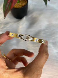 Stainless Steel 18k Gold-Plated Evil Eye Charm Bracelet with Thin Band