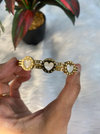 Stainless Steel 18k Gold-Plated Bracelet with White Enamel Heart Design