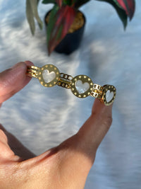 Stainless Steel 18k Gold-Plated Bracelet with White Enamel Heart Design