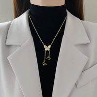 Anti Tarnish 18K Gold Plated Shell Butterfly Pendant Tassels Necklace Stainless Steel Chain Necklace