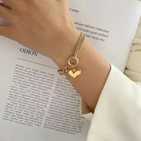 18K Gold Plated Stainless Steel Heart Drop Chain Bracelet