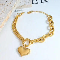 18K Gold Plated Stainless Steel Heart Drop Chain Bracelet