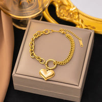 18K Gold Plated Stainless Steel Heart Drop Chain Bracelet