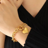 18K Gold Plated Stainless Steel Heart Drop Chain Bracelet