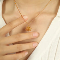 Anti Tarnish 18K Gold Plated Stainless Steel Sun Pendant Necklace