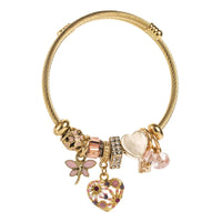 304 Stainless Steel 14K Gold-Plated Charm Bracelet with Heart & Crystal Accents