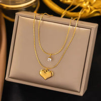 Anti Tarnish Gold Plated Stainless Steel Double Layer Love Pendant Necklace