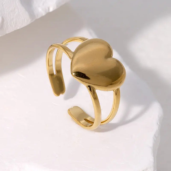 Anti Tarnish Solid Heart Shape Adjustable Ring