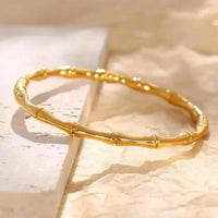 Stainless Steel 18K Gold Plated Luxury Bamboo Snap Bracelet