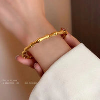 Stainless Steel 18K Gold Plated Luxury Bamboo Snap Bracelet