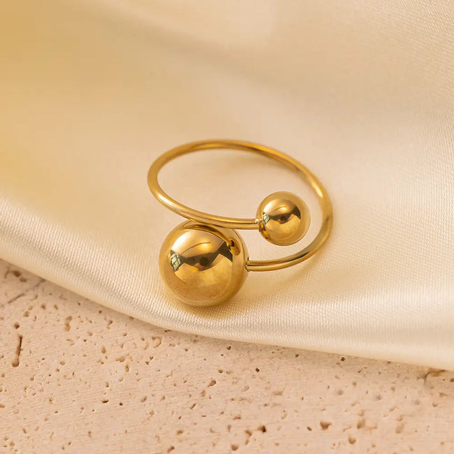 Anti Tarnish Stainless Steel Adjustable Ball 18K Gold Plated Ring for Women