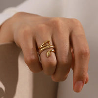 Anti Tarnish Stainless Steel Classic Texture Snake Design Ring