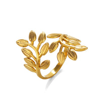 Anti Tarnish Stainless Steel Exaggerated Branch Leaf Adjustable Ring